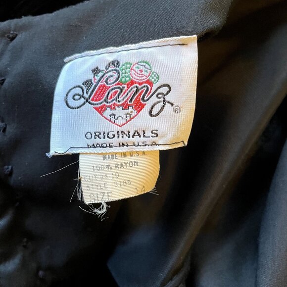 80s Vintage Lanz Black Velvet Modest Long Sleeve Midi Dress with Giant Keyhole - Picture 6 of 6